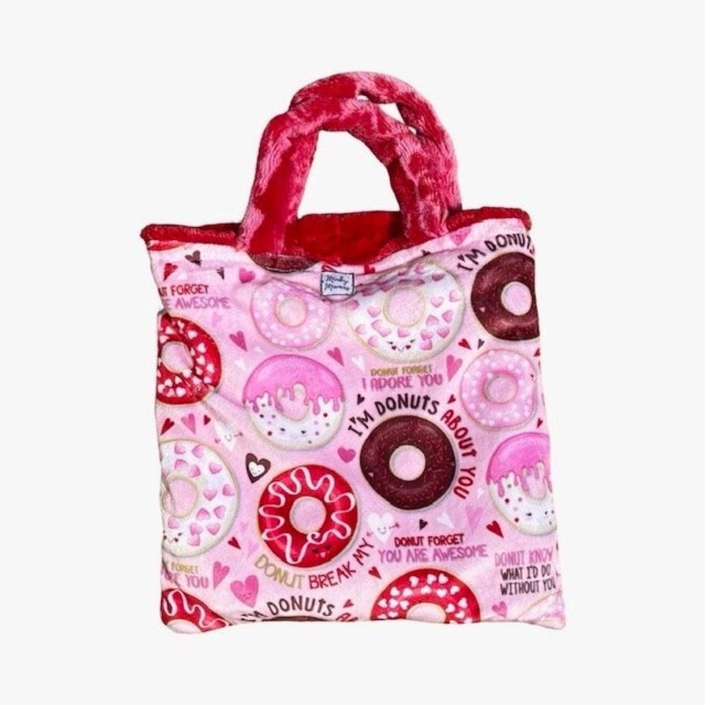 Minky Mamas Reversible Tote Bag Womens Pink Red Donut Plush Faux Fur Sweet 11in